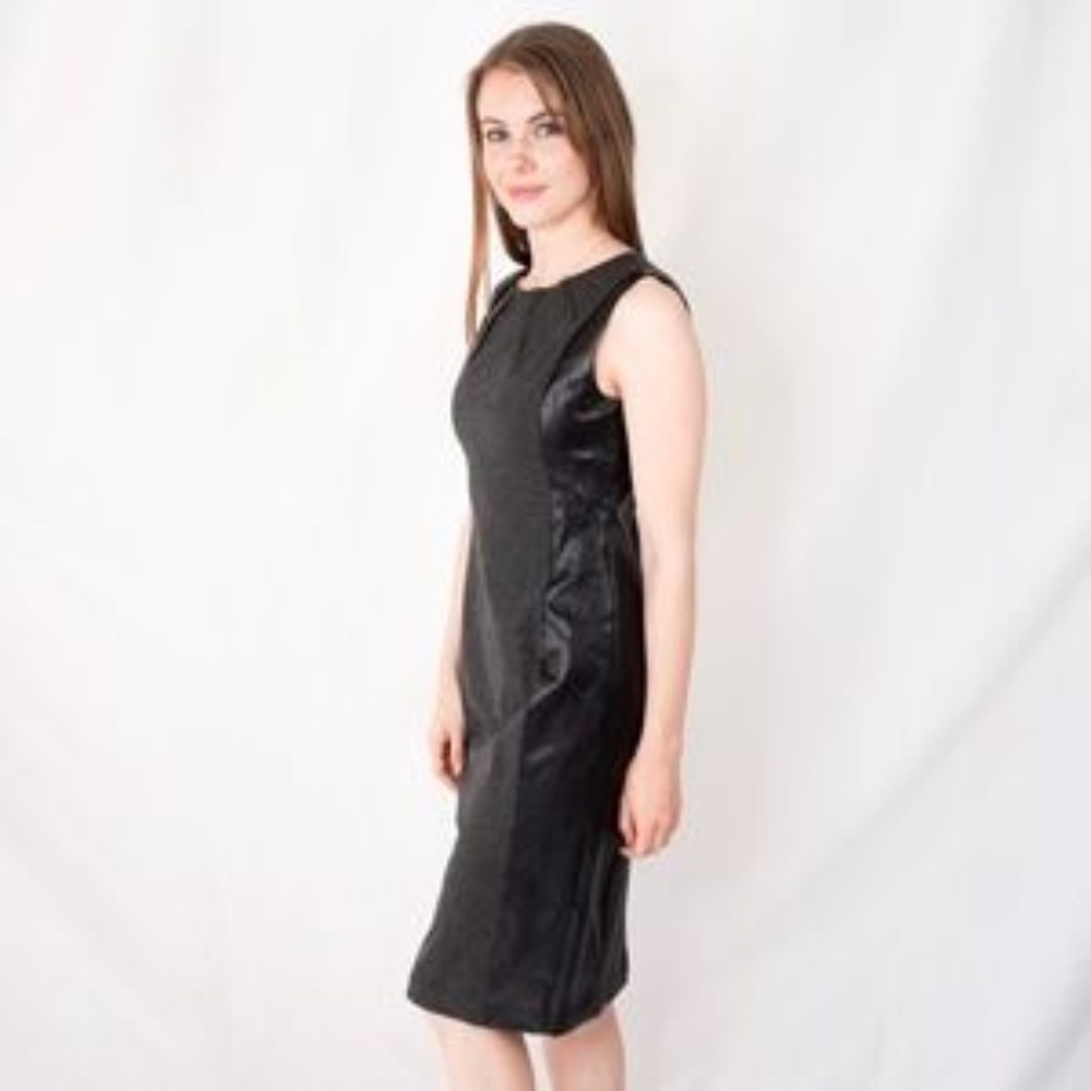 NYDJ Charcoal Pencil Sheath Dress Leather Trim NWT - Picture 2 of 7
